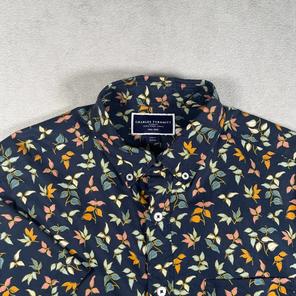 Lot of 2 Charles Tyrwhitt Slim Fit Shirt Men M Non Iron Button Down 100% Cotton - Picture 9 of 16